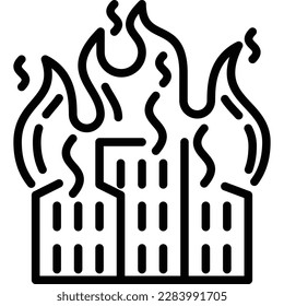 Icono de la línea delgada de la casa en llamas. Seguro residencial. Daños de propiedad, desastre. Ilustración vectorial.
