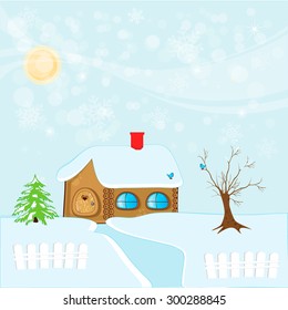 house and fir-tree  in winter
