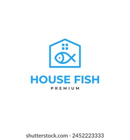 House with fish combination logo design illustration idea