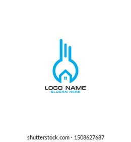 House Fix Home Fixing Logo with Wrench Symbol Outline full vector EPS10