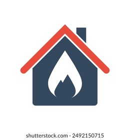 house with flame icon, heat or gas supply vector pictogram