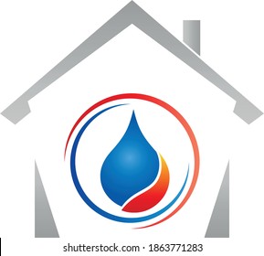 House, flame and water drop, craftsman and plumber logo