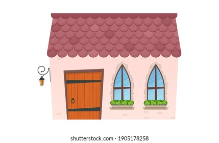 Casa de caricatura plana. Aislado sobre fondo blanco. Ilustración vectorial.