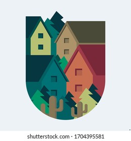 house flat design crowd illustration