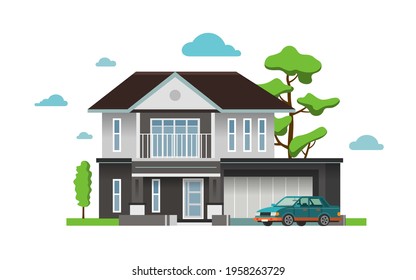 Haus. Flaches Design. Farbgrafik mit Haus auf weißem Hintergrund.