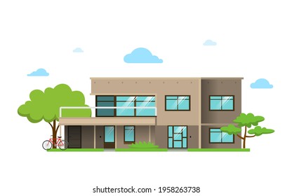 House. Flat design style. Color illustration with house on white background.