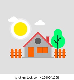 House. Flat Design Urban Landscape. Vector Abstract Architecture Illustration.