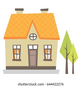 House. Flat Design Urban Landscape. Vector Abstract Architecture Illustration.