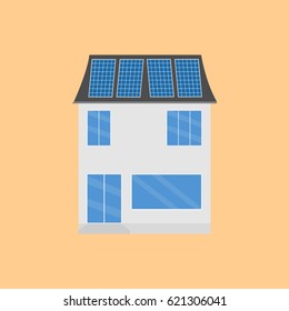 House flat icon. Energy saving panel. Design your own apartment. Colorful house concept.