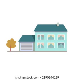 Icono plano de la casa. Vista frontal de los pequeños edificios de la ciudad y de los apartamentos ilustración vectorial. Fachada exterior y de construcción