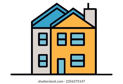 Hausflachsymbol, Vektorgrafik der Häuser. Kleines Haus, buntes Haus, Wohnhäuser Illustration.

