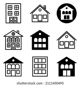 Conjunto De Icono Plano De Casa Aislado En Fondo Blanco
