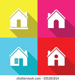 House flat icon set on color background.