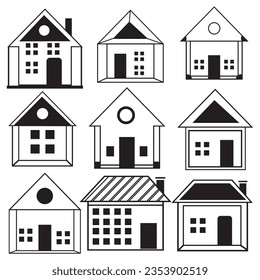 House flat icon set vector illustration, simple real estate symbols.