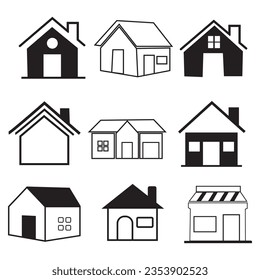House flat icon set vector illustration, simple real estate symbols.