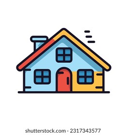 house flat icon Sticker Bold Colors Contour Vector White background