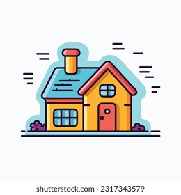 house flat icon Sticker Bold Colors Contour Vector White background