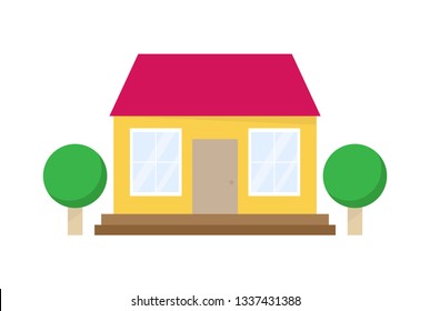 House flat icon with trees. Flat style vector illustration
