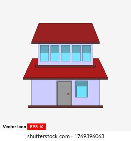 The house is in a flat isolated style on a white background. Vector illustration.