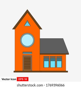 La casa está aislada y llana, con un fondo blanco. Ilustración vectorial.