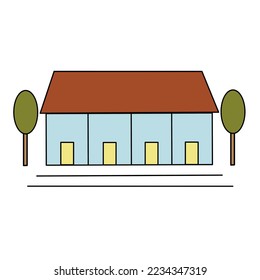 Haus flach Linie bunt, einfache Schulvektor. Handgezeichneter Vektorgrafik. Einziger Vektor. Geeignet für Illustrationsbuchkinder, Zeichenbuchkinder.