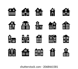 House flat line icons set. Icons of homes and real estate, country house, Cottage, Garage, House and Apartment. Simple flat vector illustration for web site or mobile app.
