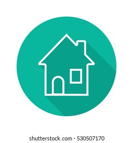 House flat linear long shadow icon. Home. Cottage. Vector line symbol