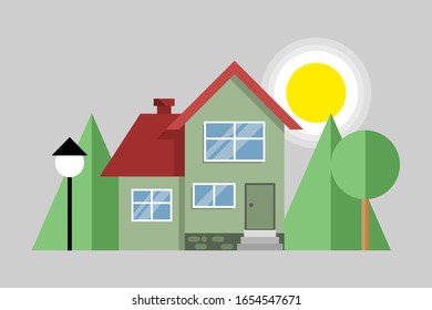 House. Flat style Design Urban Landscape. Abstract Architecture Illustration.