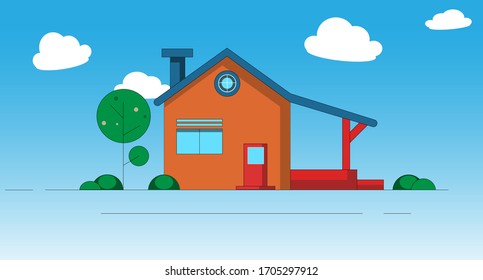 House. Flat urban landscape design. Illustration of vector abstract architecture. 