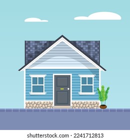 House flat vector icon. Home with vinyl siding panel and asphalt shingles.