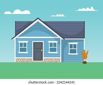 House flat vector icon. Home with vinyl siding panel vector illustration. Faux stone siding panels trim.