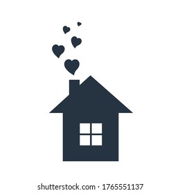 House flat vector icon isolated on white background. House with heart shapes. Love home symbol. Family, real estate, insurance
