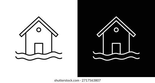 Icono de inundación de la casa icono de Vector lineal. Líneas de trazo editables.