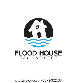 House flood icon Logo. River water natural disaster damage home vector icon. 