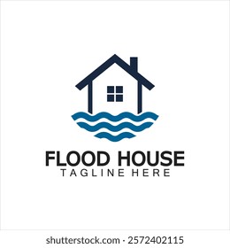 House flood icon Logo. River water natural disaster damage home vector icon. 