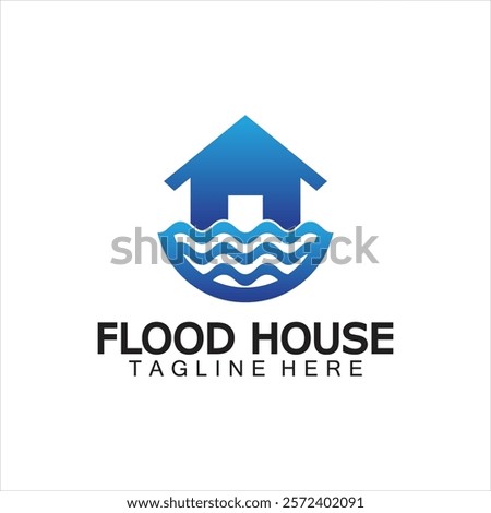 House flood icon Logo. River water natural disaster damage home vector icon. 