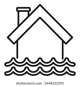 House in flood icon outline vector. Global climate change. Coast line risk