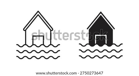 House flood icon style design pack on white background. Thin line and clipart style