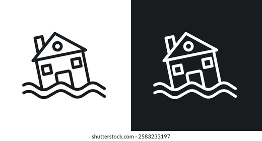 House flood icons in black and white liner strokes for web design.