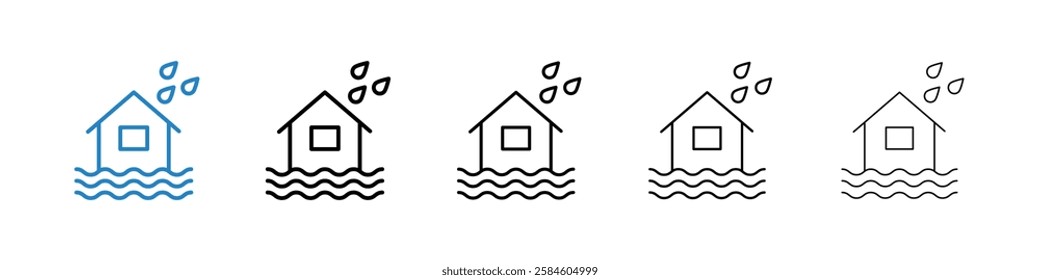 House flood icons in five different stroke sizes