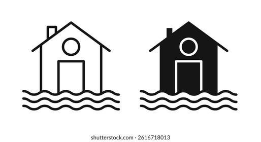 House flood icons set for website design