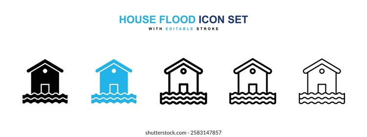House flood icons vector collection in black and blue colors on white background