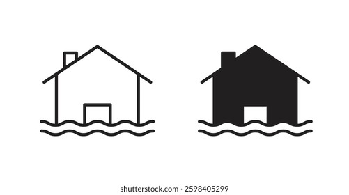 House flood vector icon set in black color.