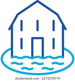 Haus überschwemmt dünne Linie Symbol. Moderne Vektorgrafik von Naturkatastrophen oder Rohrlecks.