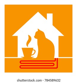 House with floor heating systems. Warm floor logo. VECTOR. 