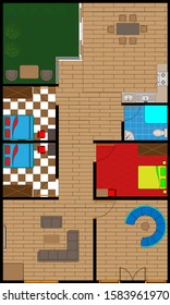house floor plan with 3 bedrooms and back garden