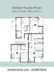 Plan de piso de la casa. Dibujo de apartamento. Plano arquitectónico de la casa. Antecedentes técnicos del dibujo. Diseño de ingeniería. Vector, ilustración.