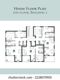 Hallenfußplan. Wohnungszeichnung. Bauplan des Hauses. Technischer Zeichnungshintergrund. Engineering Design. Vektorgrafik, Illustration.