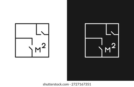 Ícone de Medição de Planta de Chão de Casa e Metro Quadrado, Arte de Linha Vetorial de Planta Arquitetônica para Design de Interiores, Planejamento de Propriedade Imobiliária e Layouts de Construção Doméstica