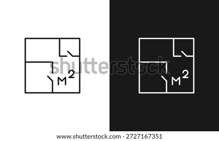 House Floor Plan and Square Meter Measurement Icon,  Architectural Blueprint Vector Line Art for Interior Design, Real Estate Property Planning, and Home Construction Layouts